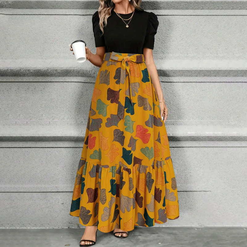 Printed Crew Neck Maxi Dress for Women – Elegant Summer Casual Long Dress for Women - Image 4
