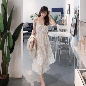 Ladies Chiffon Strap Floral Summer Maxi Dress – Lightweight Flowy Beach & Casual Wear for Women
