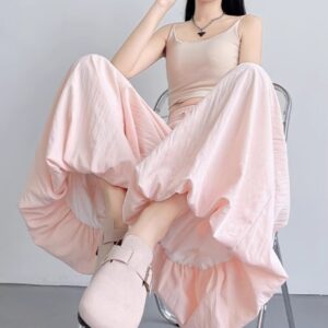 Women's Loose-Fit Lightweight Draped Bloomers – Casual Solid Color Harem Pants