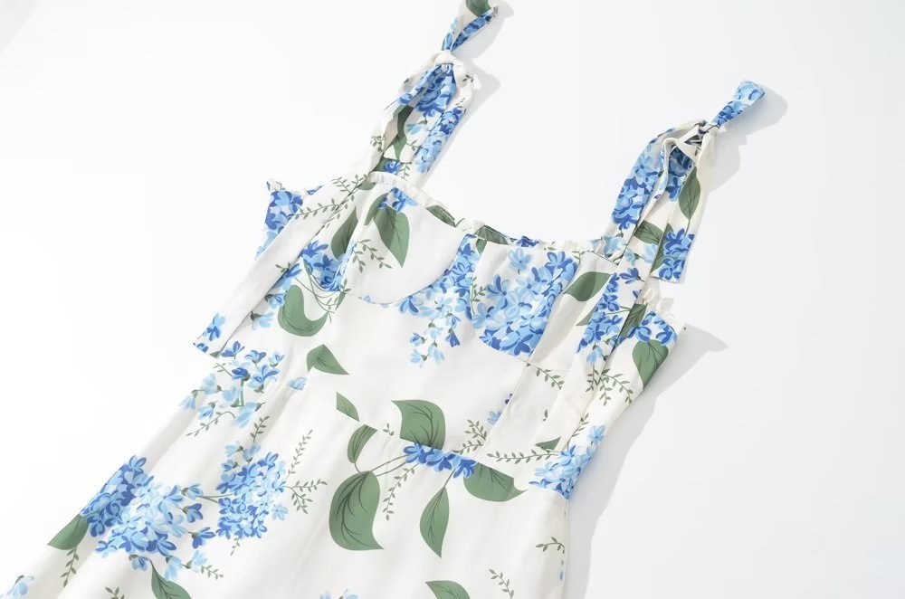 Summer Floral Chiffon Flounce Dress – Wide Brim Waist Strap Slim Fit Elegant Beach Maxi Dress for Women - Image 5
