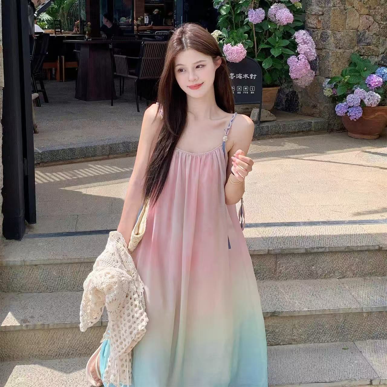 Sweet Ombre Beach Chic Strap Dress – Women's Summer Sleeveless Vacation Maxi Dress - Image 3