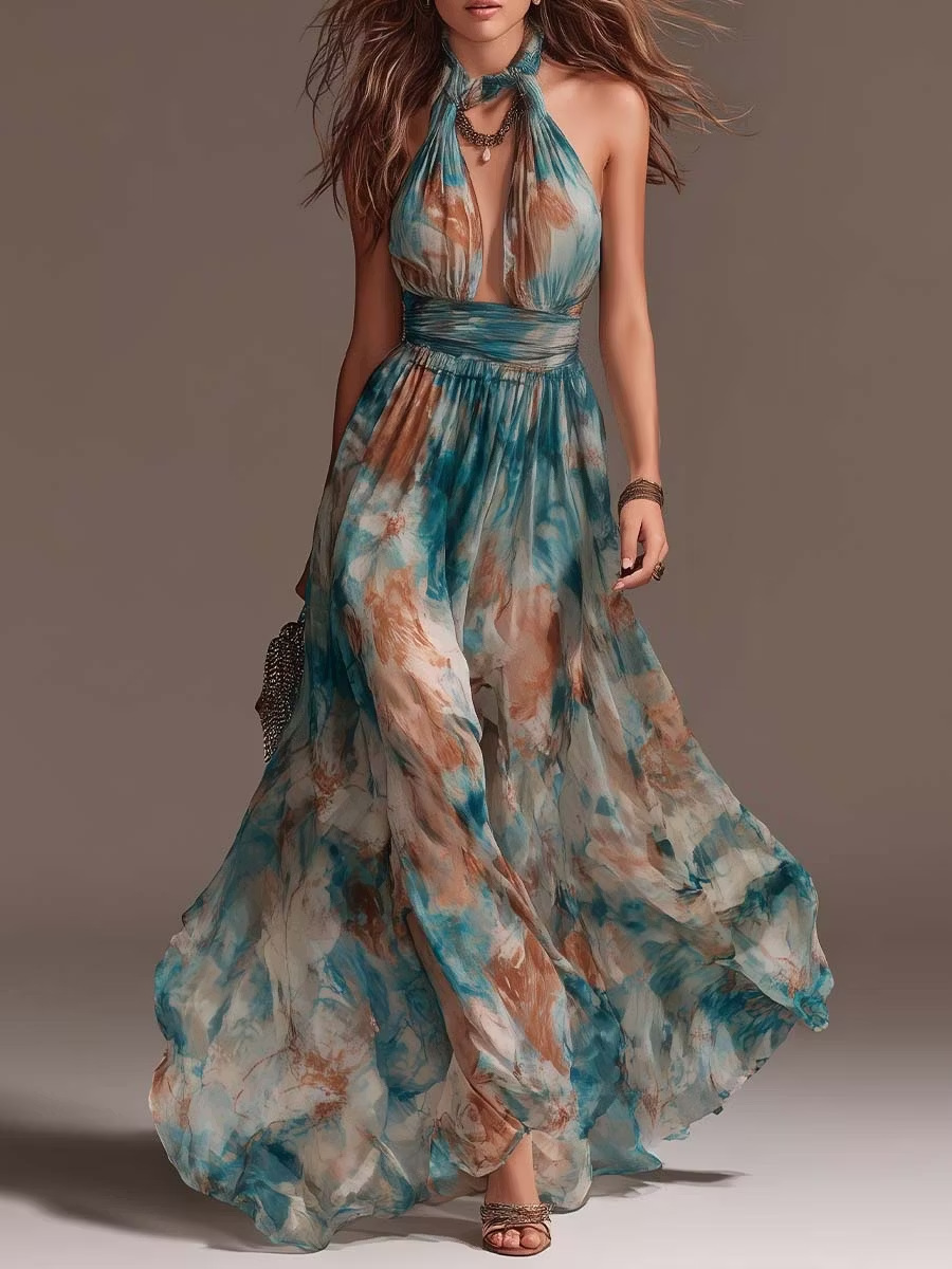 Beautiful Women's Halterneck Backless Floral Maxi Dress – Beach & Resort Wear - Image 3