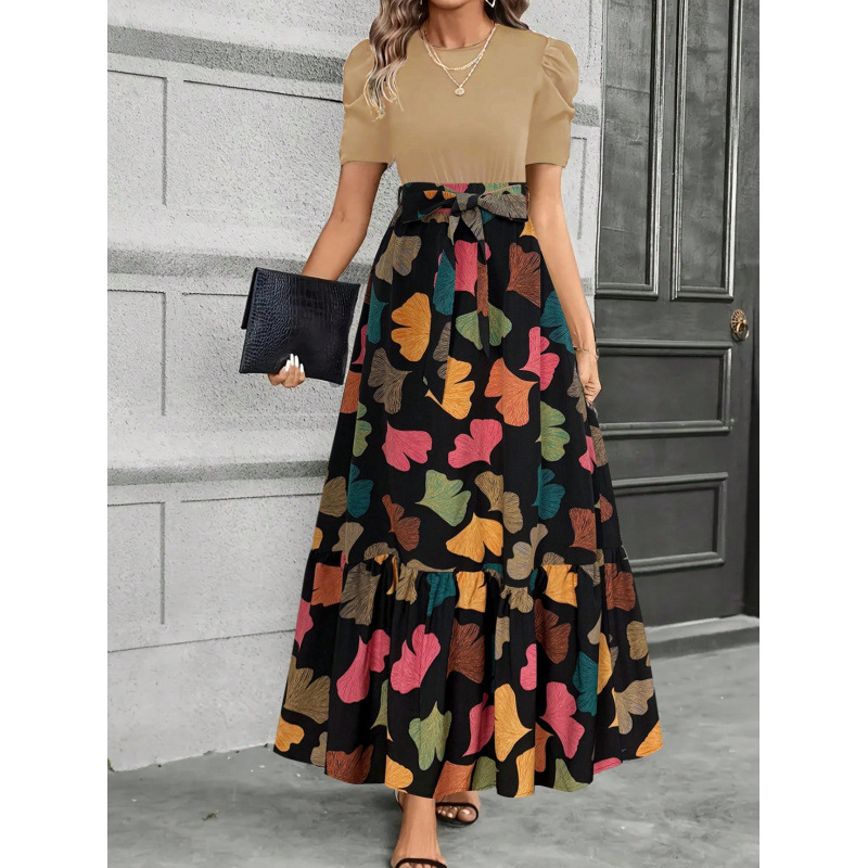 Printed Crew Neck Maxi Dress for Women – Elegant Summer Casual Long Dress for Women - Image 3