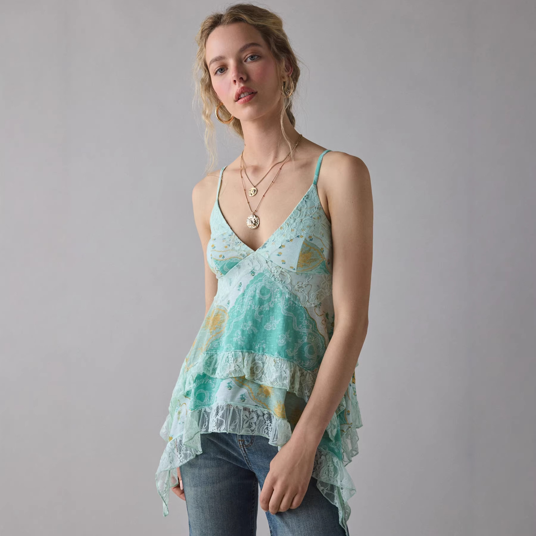 Retro Floral Chiffon Slimming Lace Flounce Strap Top – Elegant Summer Fashion Top for Women - Image 2