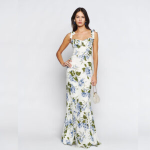 Summer Floral Chiffon Flounce Dress – Wide Brim Waist Strap Slim Fit Elegant Beach Maxi Dress for Women
