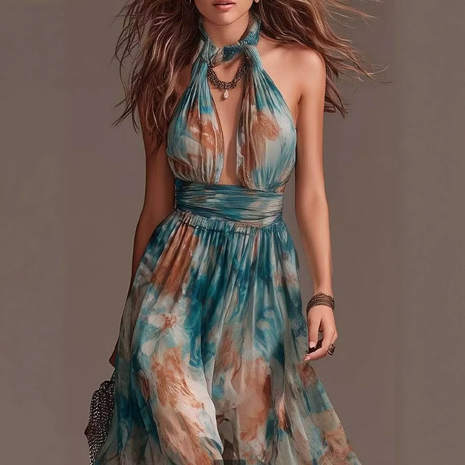 Beautiful Women's Halterneck Backless Floral Maxi Dress – Beach & Resort Wear - Image 5