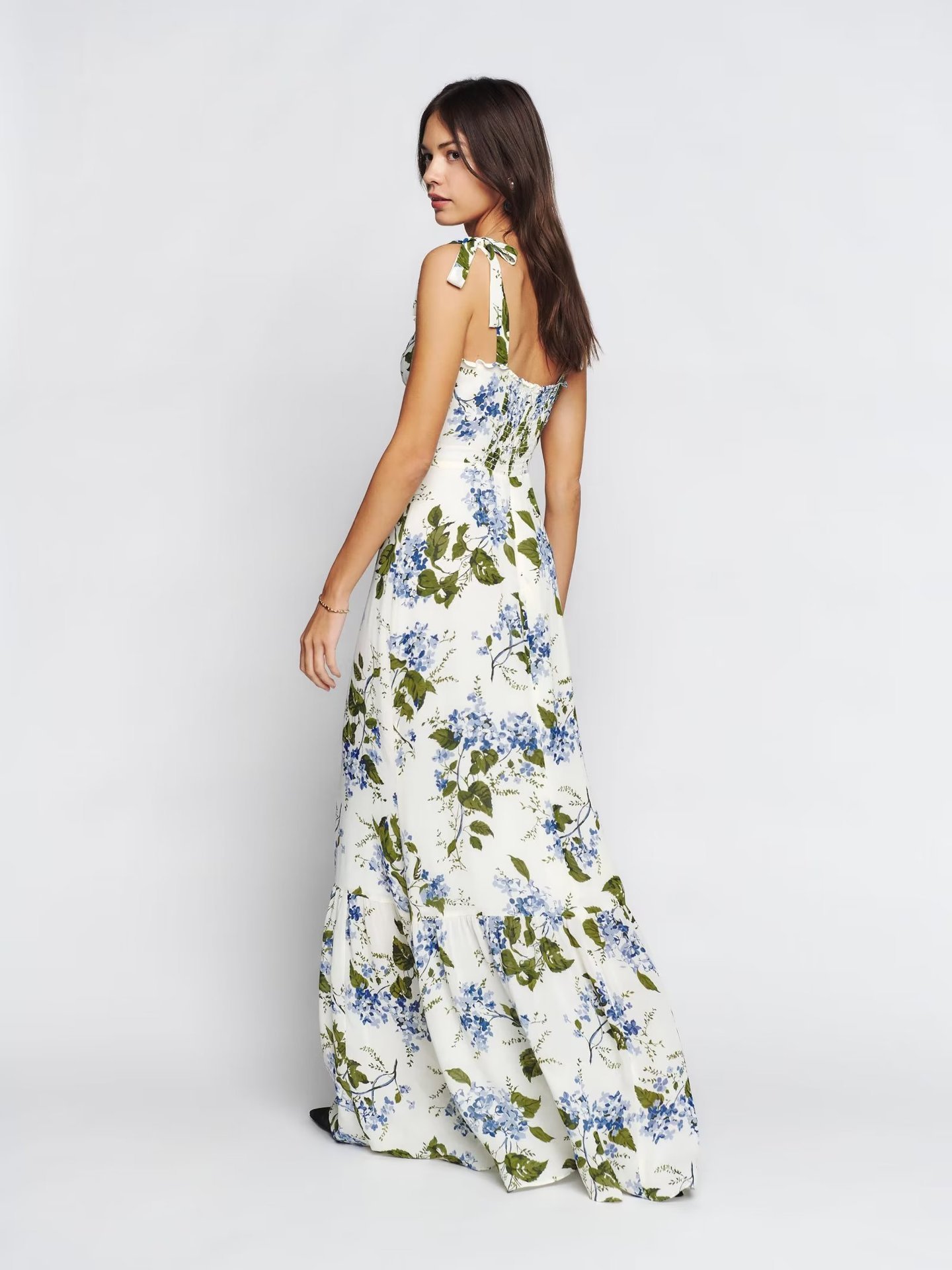 Summer Floral Chiffon Flounce Dress – Wide Brim Waist Strap Slim Fit Elegant Beach Maxi Dress for Women - Image 7