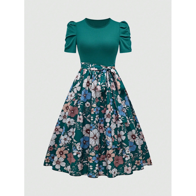 Printed Crew Neck Maxi Dress for Women – Elegant Summer Casual Long Dress for Women - Image 10