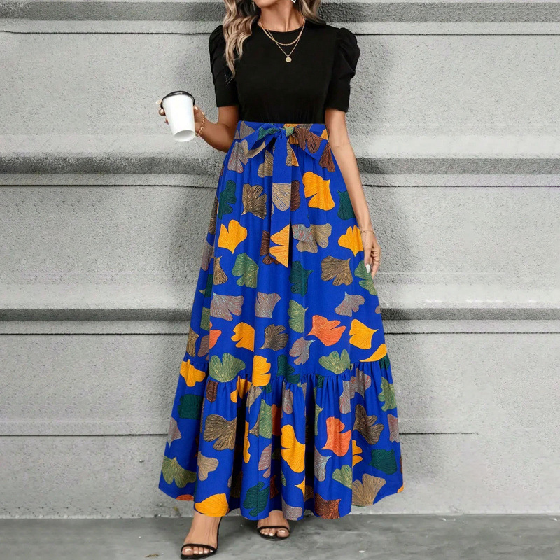 Printed Crew Neck Maxi Dress for Women – Elegant Summer Casual Long Dress for Women - Image 8