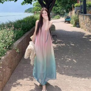 Sweet Ombre Beach Chic Strap Dress – Women's Summer Sleeveless Vacation Maxi Dress