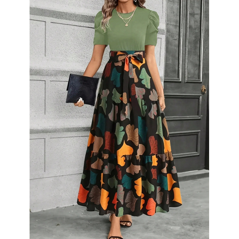 Printed Crew Neck Maxi Dress for Women – Elegant Summer Casual Long Dress for Women - Image 5