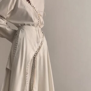 Cream Lace-Up Detail Top And Asymmetric Maxi Skirt Set