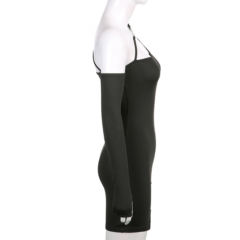 Irregular Slanted Shoulder Slit Long Sleeve Dress - Image 3