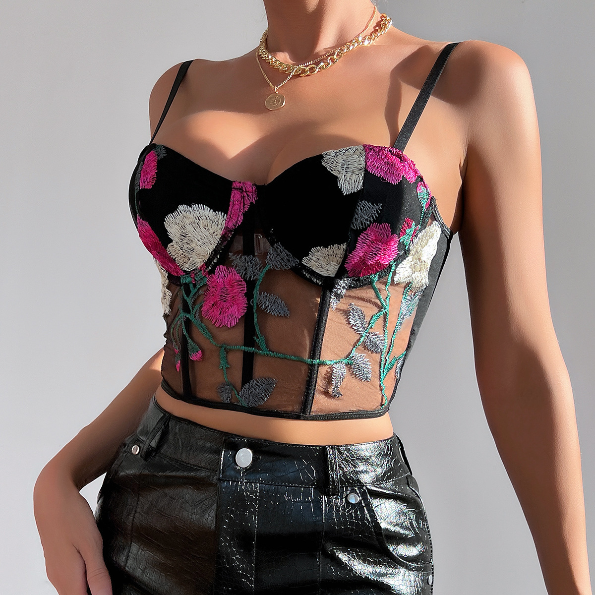 Women's Vest Retro Net Yarn Flowers Embroidered Vest - Image 8