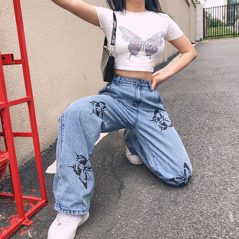 Floral butterfly print wide-leg jeans - Image 3