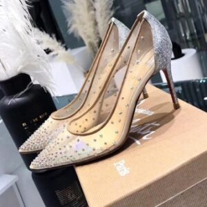 Mesh Rhinestone Transparent Women's Single Shoes Pointed High Heels Women