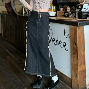 New Denim Skirt Side Tie High Waist