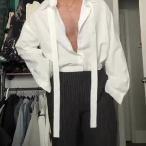 White Oversized Tie-Front Shirt With Relaxed Fit And Open Collar