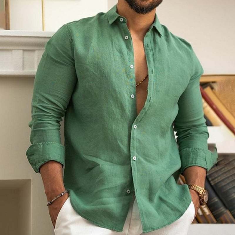 Amazon Men's Linen Shirt Button Shirt Summer Beach Solid Color - Image 3