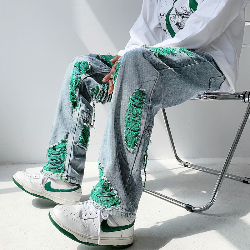 Mens Vintage Loose Ripped And Worn Jeans - Image 5