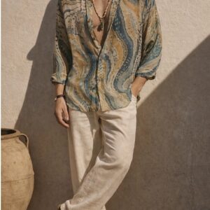 Men's Marble Swirl Print Sheer Shirt