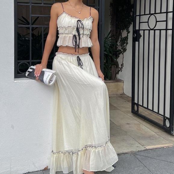 Summer Strappy Bow Sweet Top Skirt Suit - Image 5