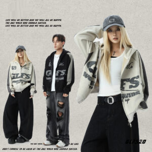 American-style Suede-Brushed Zip-Up Jacket Sweatshirt Short-Style Hooded Top For Couples