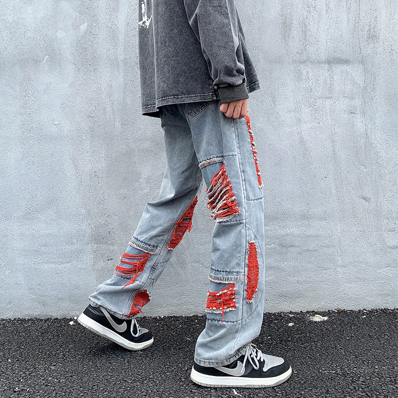 Mens Vintage Loose Ripped And Worn Jeans - Image 4
