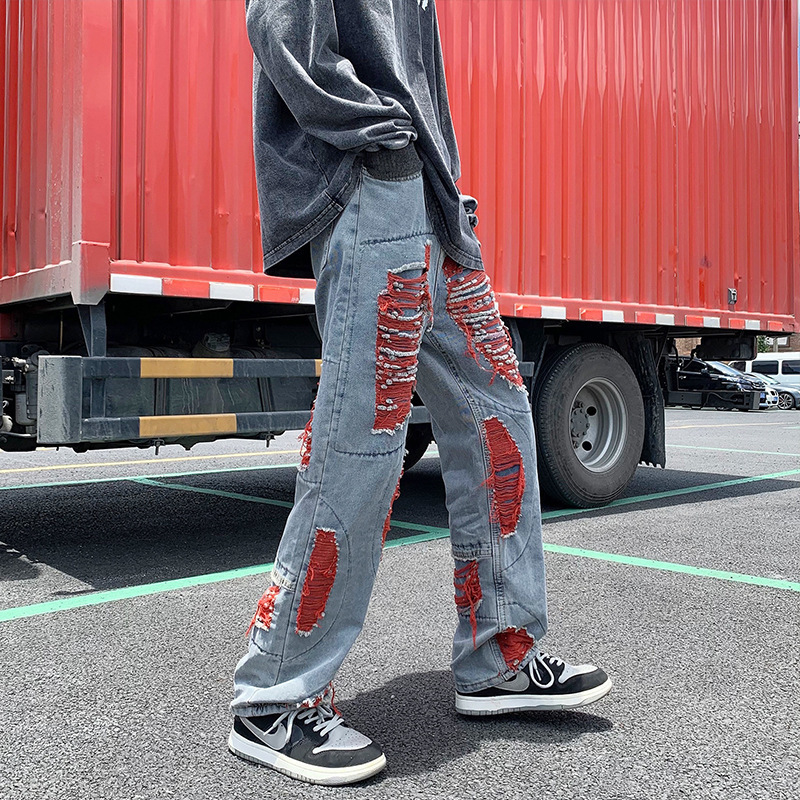 Mens Vintage Loose Ripped And Worn Jeans - Image 3