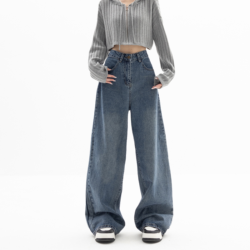 Straight Tube Loose Wide Leg Pants Blue Jeans Woman - Image 4