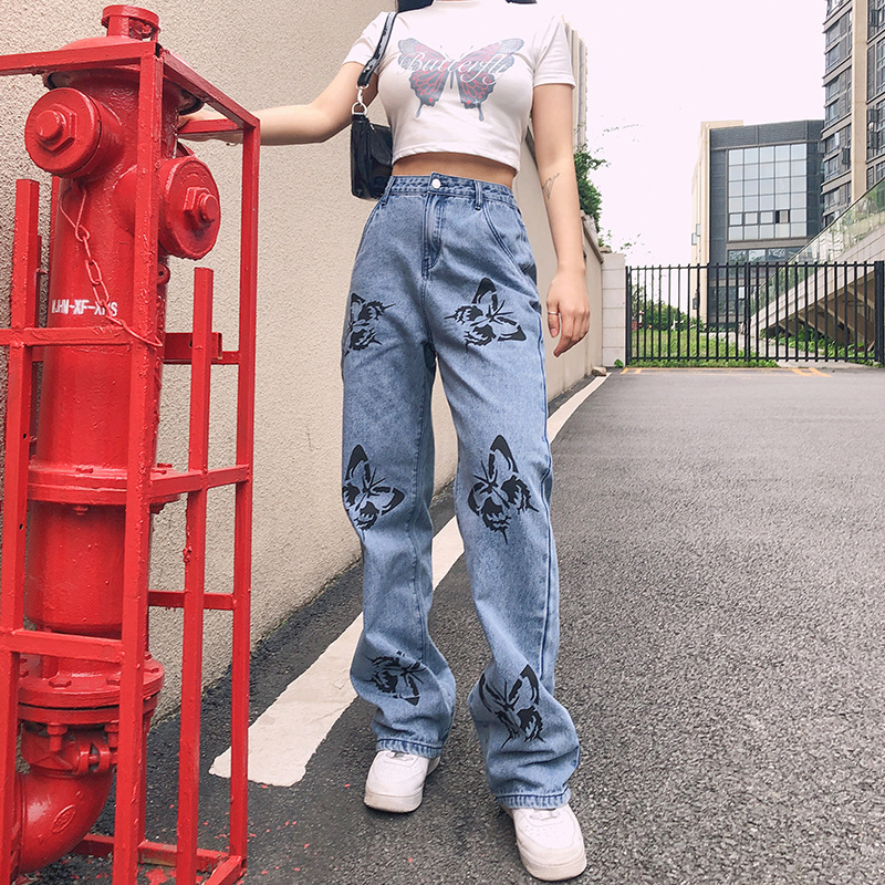 Floral butterfly print wide-leg jeans - Image 4