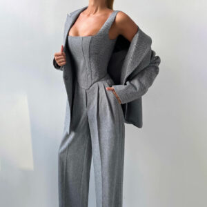 Fishbone Waist Women's Two-Piece Suit Set – Structured Blazer & Matching Bottom | Chic Office & Party Outfit
