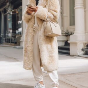 Luxury Oversized Faux Fur Coat for Women – Warm Long Plush Beige Winter Jacket