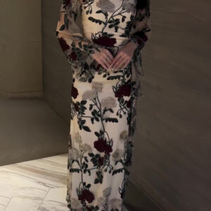 Mesh Floral Embroidered Long-sleeved Dress