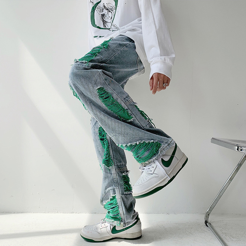 Mens Vintage Loose Ripped And Worn Jeans - Image 2