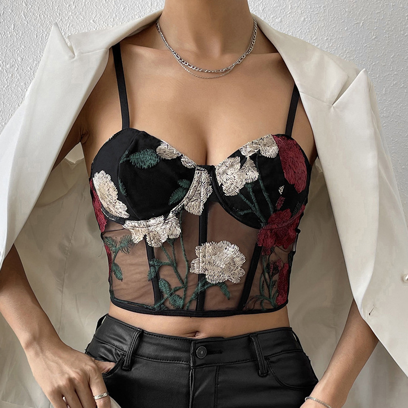 Women's Vest Retro Net Yarn Flowers Embroidered Vest - Image 4
