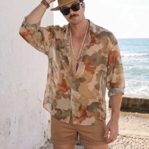Watercolor Camouflage Print Sheer Oversized Shirt