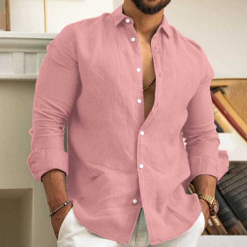 Amazon Men's Linen Shirt Button Shirt Summer Beach Solid Color - Image 5