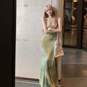 Retro Cool And Minimalist Light Green Strap Dress With A Pure And Alluring Vibe