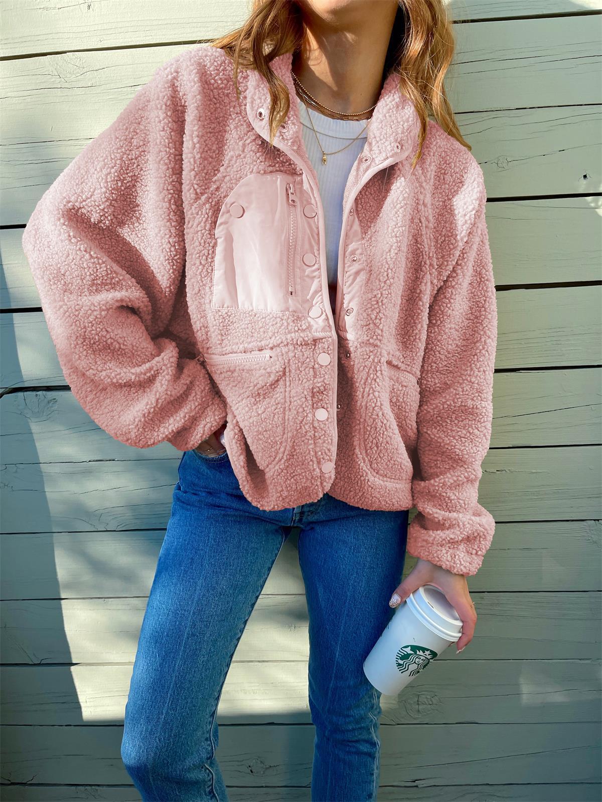 Short Cardigan Plush Jacket Lamb Wool Coat - Image 7