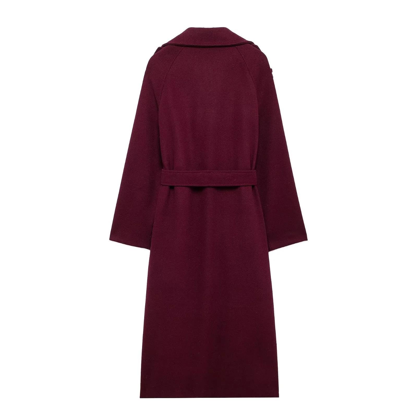 Fashion Lapel Woolen Coat With Belt Winter Double-breasted Trench Long Jacket For Women Clothing - Image 6