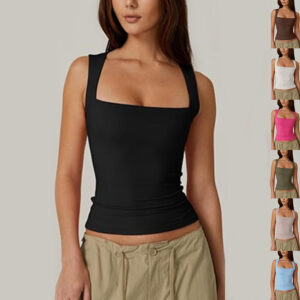 Summer Square-neck Tank Vest Ins Fashion Slim Solid Sleeveless Tops For Women Clothing
