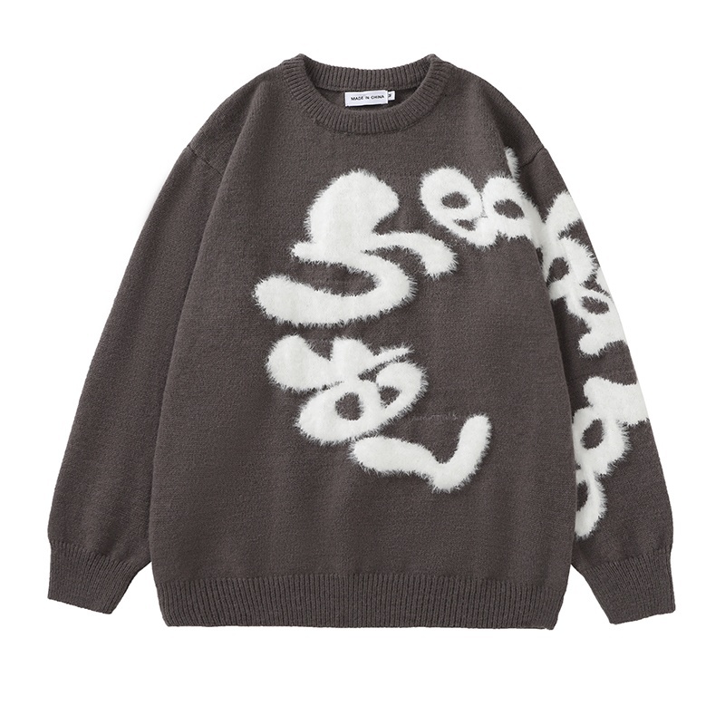 Plush Letter Crew Neck Sweater BF Men And Women Loose All-matching Sweater - Image 2
