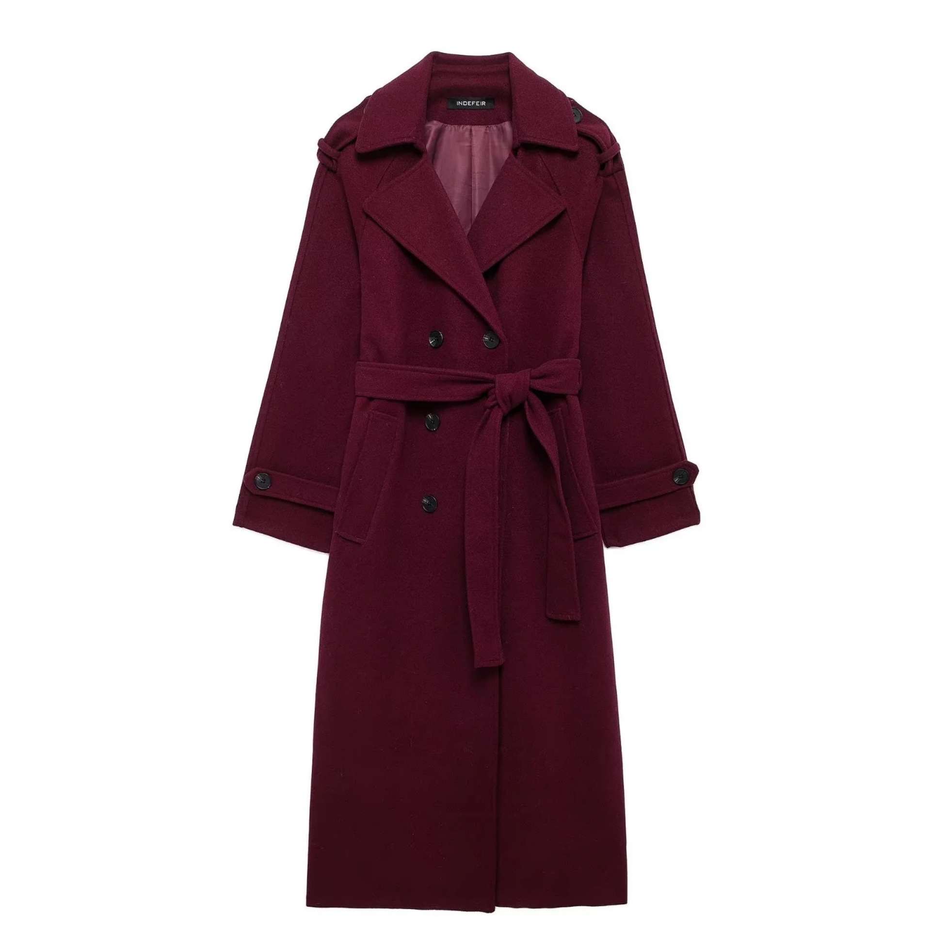 Fashion Lapel Woolen Coat With Belt Winter Double-breasted Trench Long Jacket For Women Clothing - Image 5