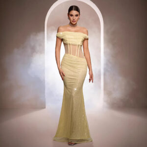 Luxury Sleeveless Off Shoulder Sequin Mermaid Evening Gown for Women