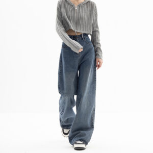 ff8f5e9c-8135-4dc8-89d9-dbcca3d7aec0.jpg Straight Tube Loose Wide Leg Pants Blue Jeans Woman