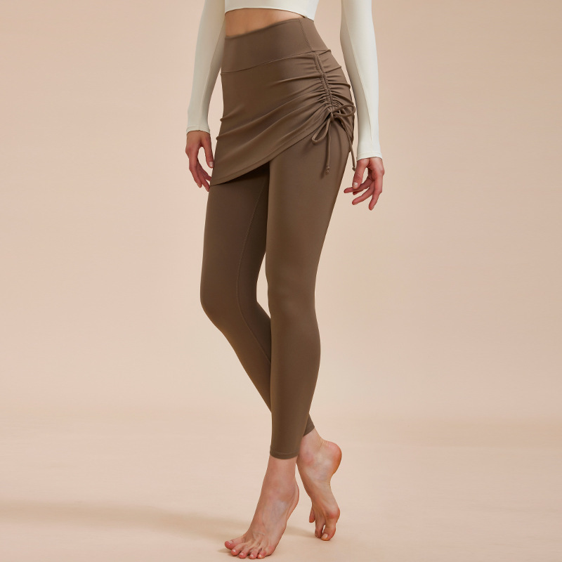 Short Skirt Design Yoga Pants Fake Two-piece Anti-exposure Butt-covering Seamless High-waisted Leggings For Dance Sports Fitness Pants - Image 7
